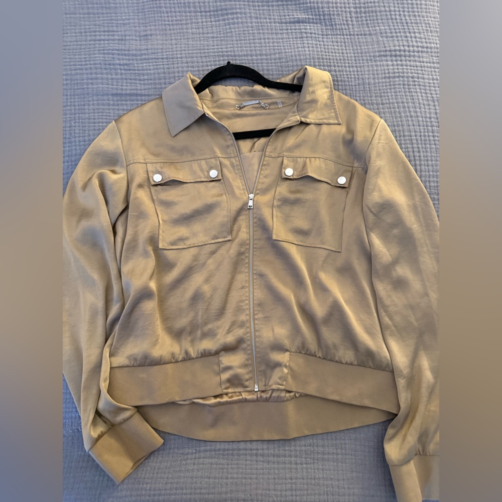 Elie Tahari Satin Tan Utility Jacket